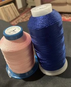 2 Bonded Nylon Heavy Duty Thread 1500 Yds Pink& Royal Blue Sewing Leather Canvas - Picture 1 of 8