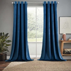 Velvet Top Grommet Curtains Heavyweight Soft Velvet Panels, Set of 2 Pieces - Picture 1 of 19