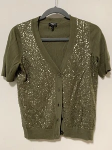 Talbots Petites Women Small V Neck Sequined Green Sweater Cardigan Work Wear - Picture 1 of 7