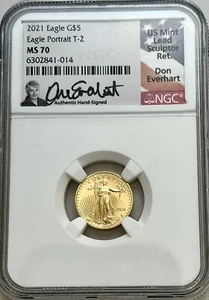 2021 American Gold Eagle T-2 Portrait 1/10 oz Signed By Don Everhart NGC MS 70 - Picture 1 of 4