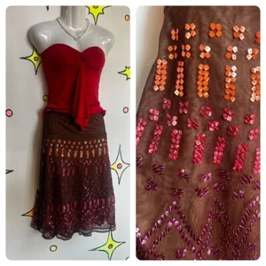 Vintage Y2K | Fairycore Grunge Low Rise Beaded Mesh Arden B Midi Skirt | Size M - Picture 1 of 2