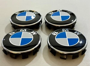 4x BMW 68MM ALLOY WHEEL CENTER CAPS GENUINE BLACK BACKS E F SERIES See Video - Picture 1 of 4
