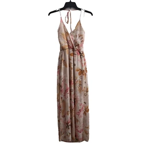 Charlotte Russe Maxi Dress Junior Small Pink Tan Floral Straps Lined Party NWT - Picture 1 of 10