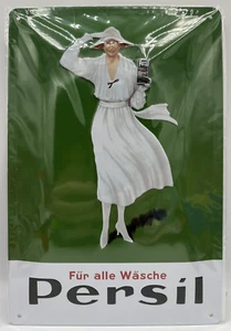 Retro Blechschild Persil 20x30 cm Küche Bad Schild Grün Weiß Frau im Kleid - Bild 1 von 2