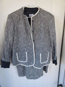 LiVillager Damen gefütterter 2-teiliger Anzug, Jacke und Rock, schwarz und weiß Tweed - Bild 1 von 7