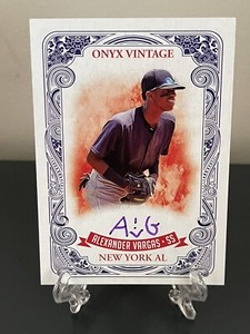 ALEXANDER VARGAS 2021 ONYX VINTAGE BASEBALL ON CARD AUTO PURPLE INK /100