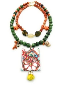 Collana duo charms pietre dure corallo e pendente argento sterling - Foto 1 di 3