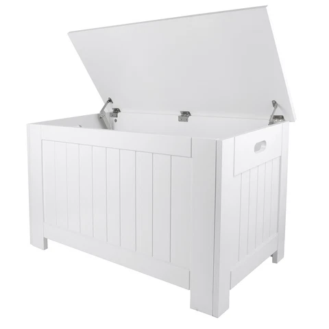 Large Wood Storage Bench Trunk White Modern Toy Chest Box for Books Shoes Toys Cover