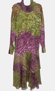 Maxi Vestido Paul Sisti Años 80 De Colección Talla M 100% Seda Capucha en Capas Asimétrico Lagenlook - Imagen 1 de 6