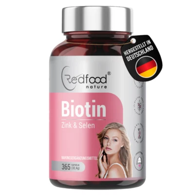 REDFOOD PREMIUM Biotin for Women with 365 Capsules High Dose Biotin Zinc and Selenium