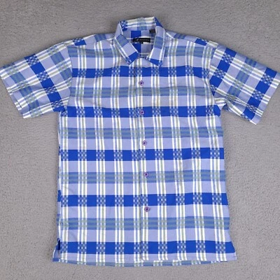 Camisa Montique para hombre mediana azul a cuadros manga corta con botones Foto 1 de 4
