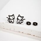 Titanium Silver/gold/black Hello Kitty Cat Kitten Stick Figure Stud Earrings