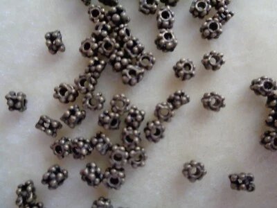 DOUBLE ANTIQUE BRASS DAISY SPACER RONDELLE BARREL BEADS 3 MM, 100 PIECES - Image 1 of 2