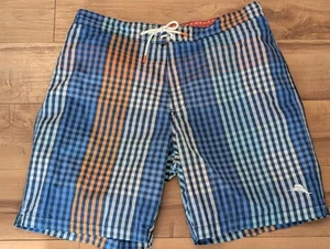 Tommy Bahama Swim Trunks Blue Orange Check Mesh Lined Drawstring EUC, 9" Sz XL - Bild 1 von 11