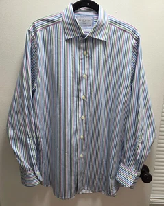 Charles Tyrwhitt Men's Slim Fit White Pastel Striped Button Up Dress Shirt 16/33 - Picture 1 of 10