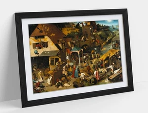 NETHERLANDISH PROVERBS, PIETER BRUEGEL- FRAMED WALL ART PAPER PRINT POSTER - Picture 1 of 10