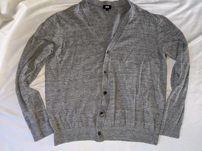 Cárdigan Suéter Uniqlo Mezcla Lino Talla Grande Gris Botón Cuello en V Lino Uniqlo Foto 1 de 4