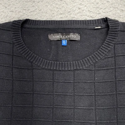 Suéter Vince Camuto Para Hombres XLT Alto Negro Pullover Cuello Redondo Manga Larga Cuadros Foto 1 de 4
