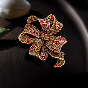 Beautiful Large Vintage Art Style Enamel Crystal Bow Brooch Badge Pin Gift