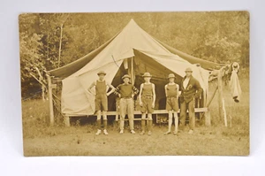 Antique - Early 1900s RPPC - Real Photo Postcard - Boys’ Summer Camp/Scout Camp - Picture 1 of 2
