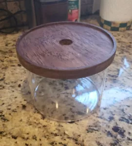 7" Diameter Container Tiered Glass With Lid Wood Stopper Rustic Farmhouse Cabin - Picture 1 of 6