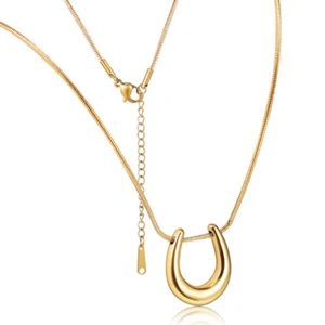 Titanium Steel Necklace Chain Necklaces For Women Horseshoe Pendant Woman - Picture 1 of 11