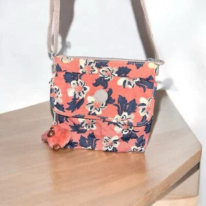 Kipling Cross Body Bag Peach Black Flowers 22cms x 22cms With Monkey Ella - Picture 1 of 6