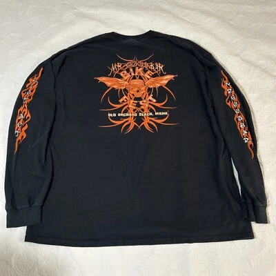 Мужская байкерская рубашка Y2K Mr Goodbar 2XL черная с длинным рукавом Flame Riot Act - Изображение 1 из 4