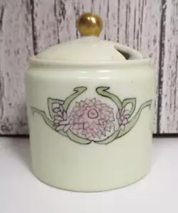 Vintage Japan kleine Zuckerdose vergoldeter Deckel Blumenmuster vorne 2" x 2" - Bild 1 von 8