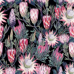 Velvet Upholstery Fabric Curtain Fabric Plush Tropical 290GSM Protea Black - Picture 1 of 4