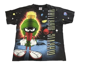 T-shirt vintage Marvin The Martian stampa all over Looney Tunes L made in USA nera - Foto 1 di 16