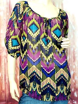 Blusa LA Blues Top Mujer Plus 18/20W Transparente Manga Corta con Corbatas Brillante Foto 1 de 4