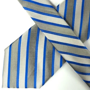 Calvin Klein Mens Tie,  Grey w/ Blue Striped Pattern, Silk - Picture 1 of 6