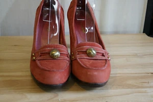 Dolce & Gabbana Suede Heels Loafer Toe Dusty Red Wood Heel Pumps sz 40~Us 9 - Picture 1 of 11