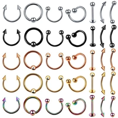 piercing orecchino sopracciglio banana ombelico titanio palline punte circolari - Immagine 1 di 2