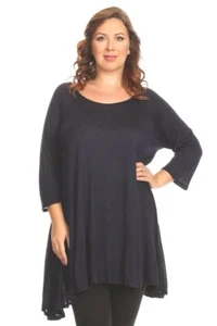 Nueva túnica para mujer talla grande manga 3/4 azul marino cuello cuchara (Top) tallas 2X 3X - Imagen 1 de 1