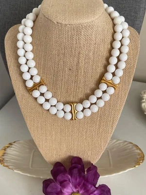 Collar Gargantilla Napier Vintage Doble Hilo Oro Blanco Acentos Años 80 Foto 1 de 4