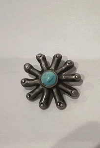 Early Old Navajo Sandcast Sterling Silver Turquoise Cabochon Button 1-1/2” 13.2g - Picture 1 of 6