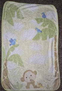 Carter's MONKEY Blue Birds Palm Trees Jungle Yellow Fleece Baby Blanket 28x43” - Picture 1 of 7