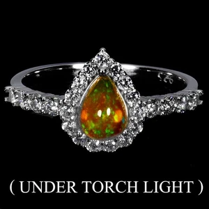 925 Sterling Silber Ring Birne Orange Opal 7x5 mm Natur Edelstein Schmuck Größe 7 - Bild 1 von 14