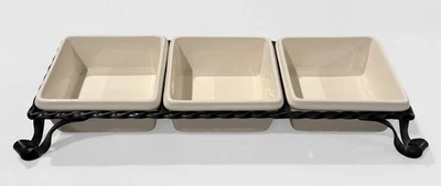 Southern Living at Home GALVESTON Stoneware Three Dish Server Tray w/Metal Caddy - Image 1 of 4