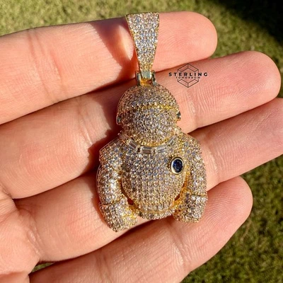 Colgante Astronauta Helado Chapado en Oro 14K Circonita cúbica Brillante + Cadena Cuerda Antideslustre Gratis Foto 1 de 4