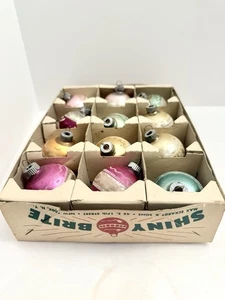 VINTAGE MCM MERKUR GLAS GLÄNZEND BRITE PASTELLKUGEL WEIHNACHTSSCHMUCK 12 MAX BOX - Bild 1 von 14