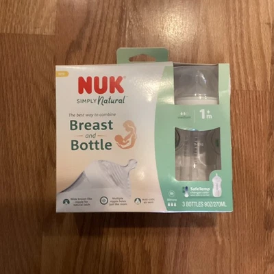 NUK Simply Natural Baby Bottle with Safe-Temp, 9 oz, 3-Pack, Clear - Image 1 of 2