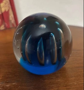 1968 Blenko Blue Elongated Control Bubble Paperweight #68E - Picture 1 of 3