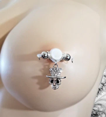 Calavera de diamantes de imitación - PAR barra falsa - anillo para pezón SIN PIERCING - Hecho a mano b-008 Foto 1 de 4