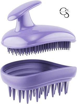 Masajeador de cuero cabelludo 2 en 1 y cepillo de champú para el crecimiento del cabello - púrpura Foto 1 de 4