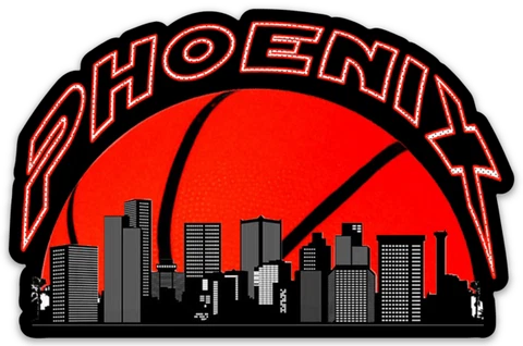 Phoenix Suns NBA City Scene Landscape w/ bright Orange Basketball Die-cut MAGNET Cover