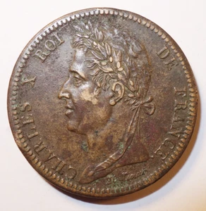 Charles X, 10 centimes frappé pour la Guyane 1828 A, TTB !! - Picture 1 of 2