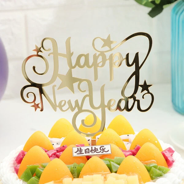 Estrella Dorada Feliz Año Nuevo Acrílico Pastel Topper Para Año Nuevo Fiesta Cupcake Decoración Foto 1 de 1